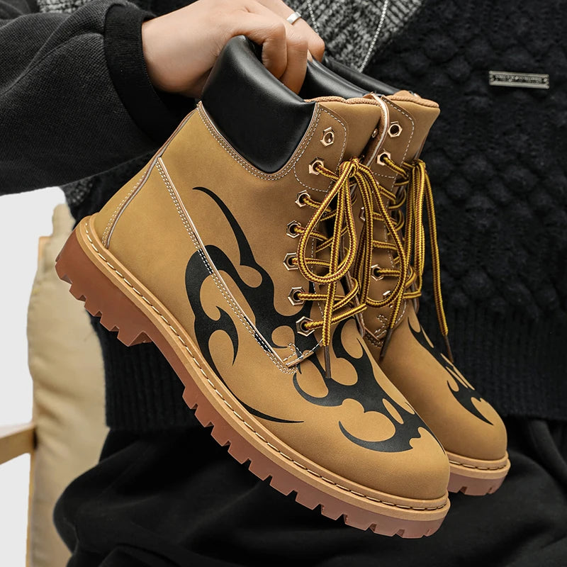 Ansoff men's British-style unisex ankle boots featuring high-quality leather, motorcycle design, and fashionable luxury footwear.