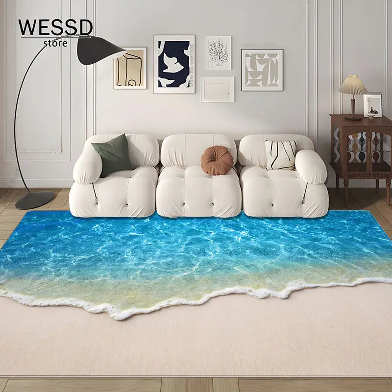 3D Waves Carpet Bedroom Floor Rug Large For Living Room Marine Style Sea Sofa Carpet Room Decoration Kitchen Mat Non-slip