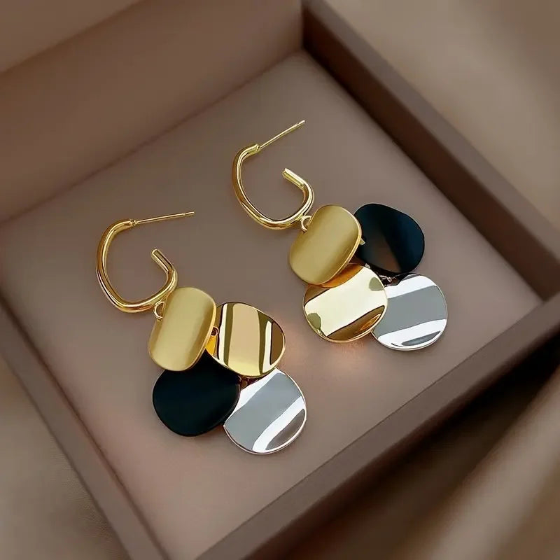 Vintage Geometry Irregular Eardrop Personality Asymmetry Dripping Oil Earrings for Women Fashion Daily Commuting Jewelry Gifts - Acros