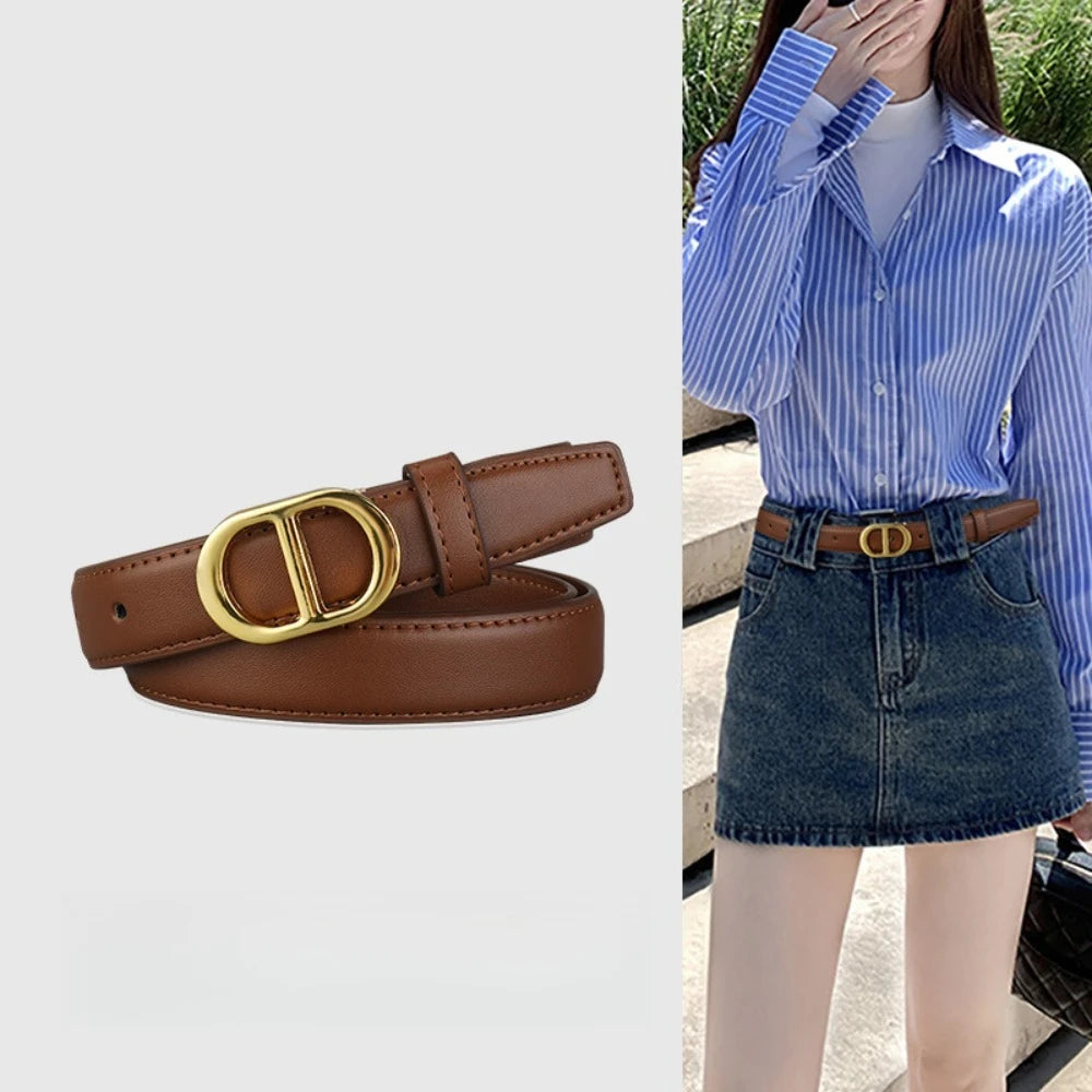 Black leather women's belt by Ansoff, trendy and versatile, perfect for jeans and casual outfits.