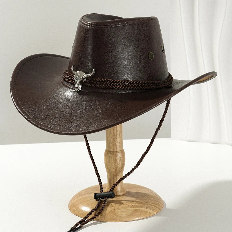 Vintage faux leather western cowboy hat by Ansoff, featuring a classic brim and outdoor style for men and women.