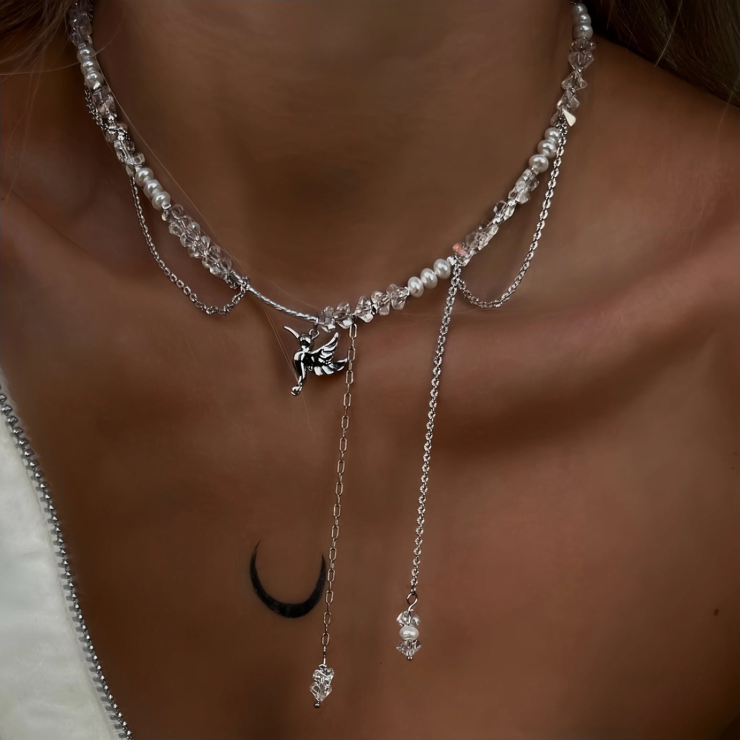 New Irregular Choker Vintage Tassels Zircon Heart Pendant Necklace For Women Female Geometric Baroque Transparent Crystal Chain - Acros