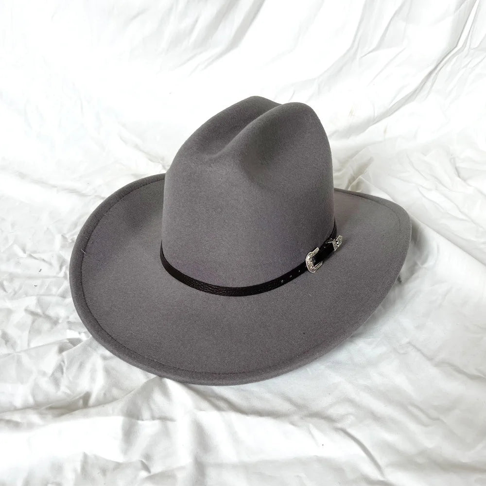 Vintage Ansoff cowboy hat with wide leather brim, suitable for men and women, classic western style for casual or outdoor wear.