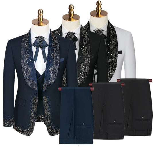Ansoff 2024 men's light luxury suit set with blazer, vest, and pants, perfect for weddings, banquets, and parties, available in S-3XL.