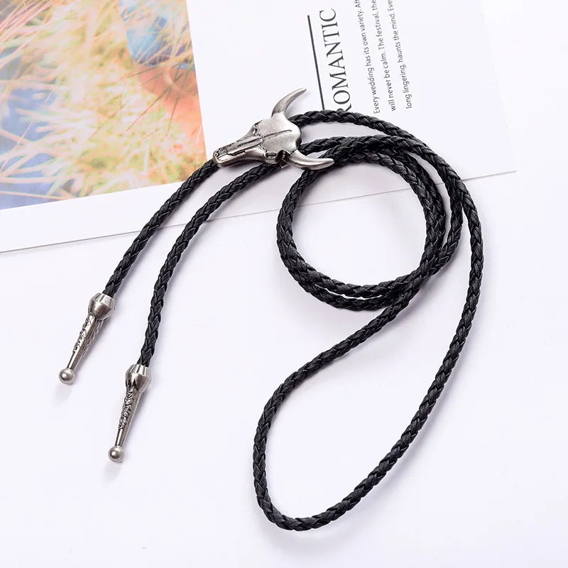 Vintage Cowboy Jazz Hat Alloy mens bolo tie Men Women Leather Rope Long Necklace Sweater Chain shirts Bolo Tie Men Accessories