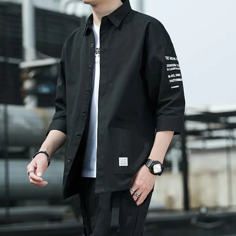 Men's stylish 2024 streetwear shirt by Ansoff featuring Japanese Harajuku and Korean fashion design, perfect for summer and casual wear.