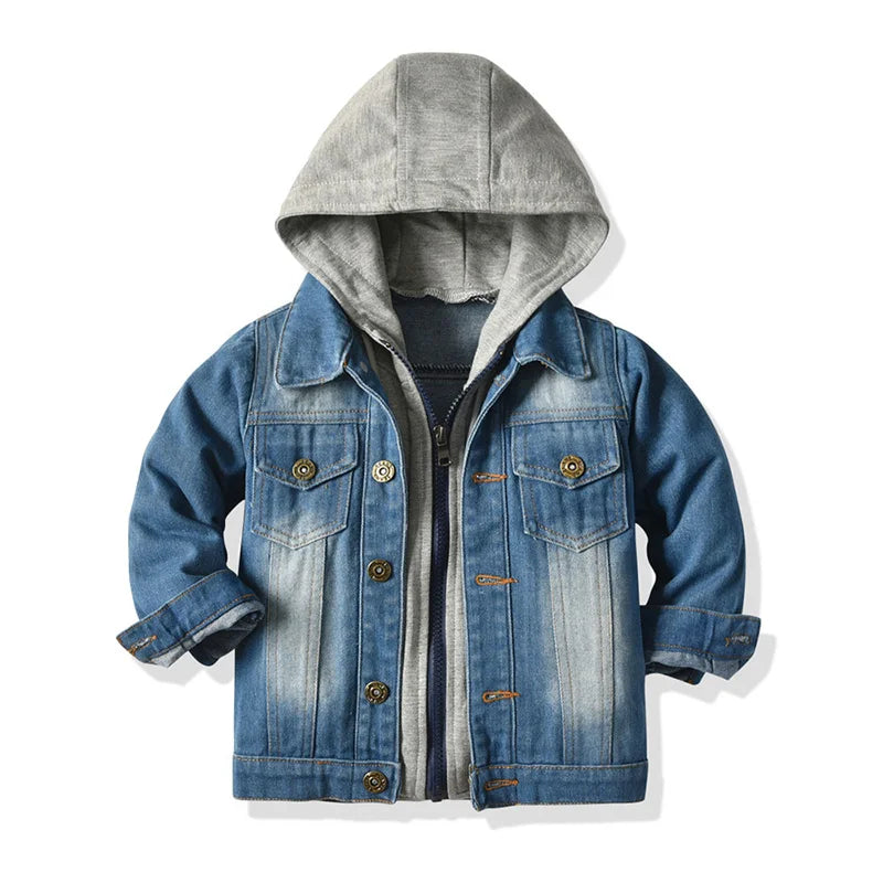 Ansoff boys denim jacket, short coat for children, stylish single-breasted jean outerwear for spring and autumn, perfect for kids.