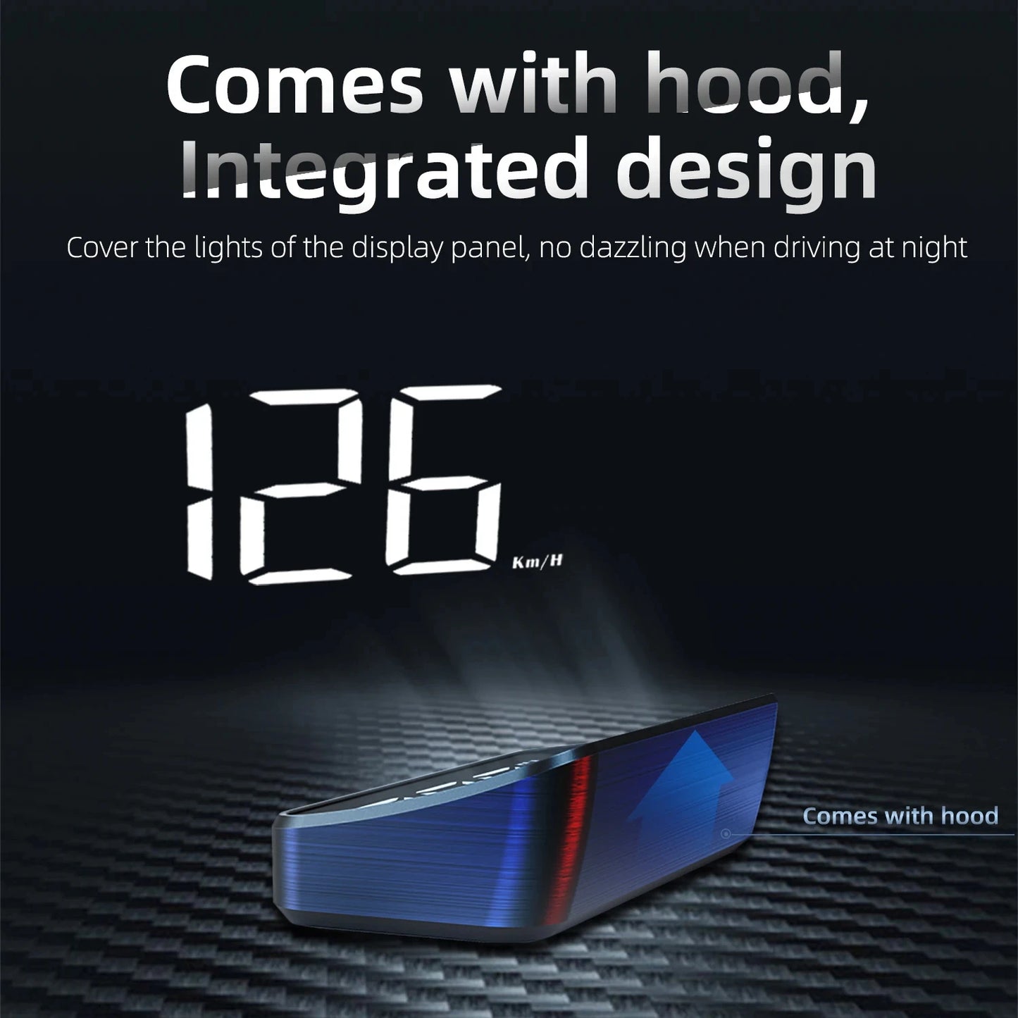 Ansoff HD Car Head Up Display M2 showing GPS speedometer, KM/H digital readout on windshield projector for universal auto use.