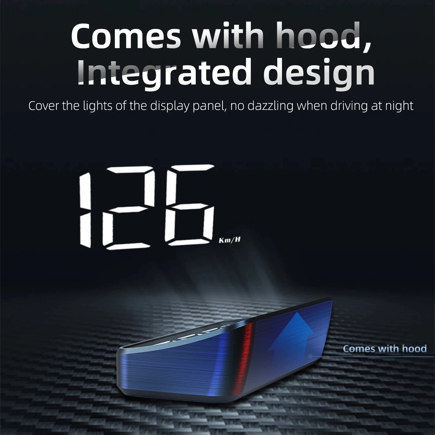 Ansoff HD Car Head Up Display M2 showing GPS speedometer, KM/H digital readout on windshield projector for universal auto use.