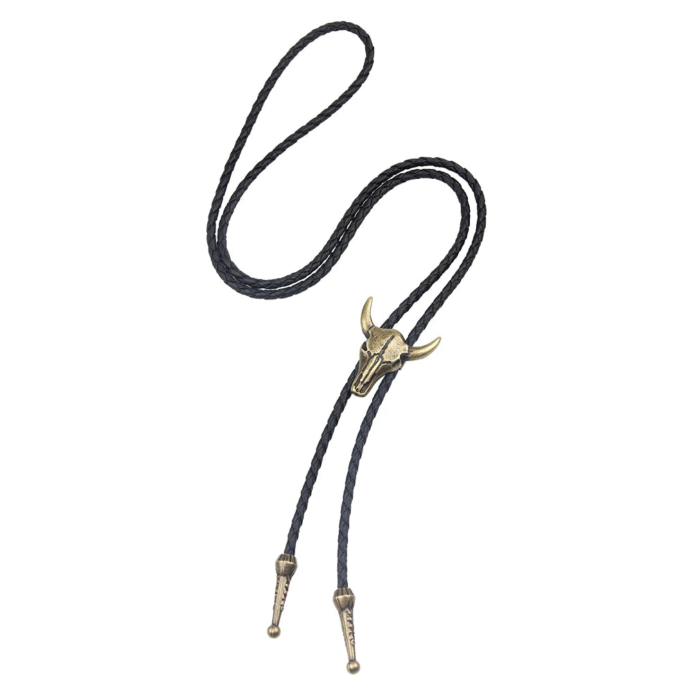 Adjustable Bull Head Five Stars Western Cowboy Bolo Tie Rodeo Dance Necktie Faux Leather Pendant Necklace