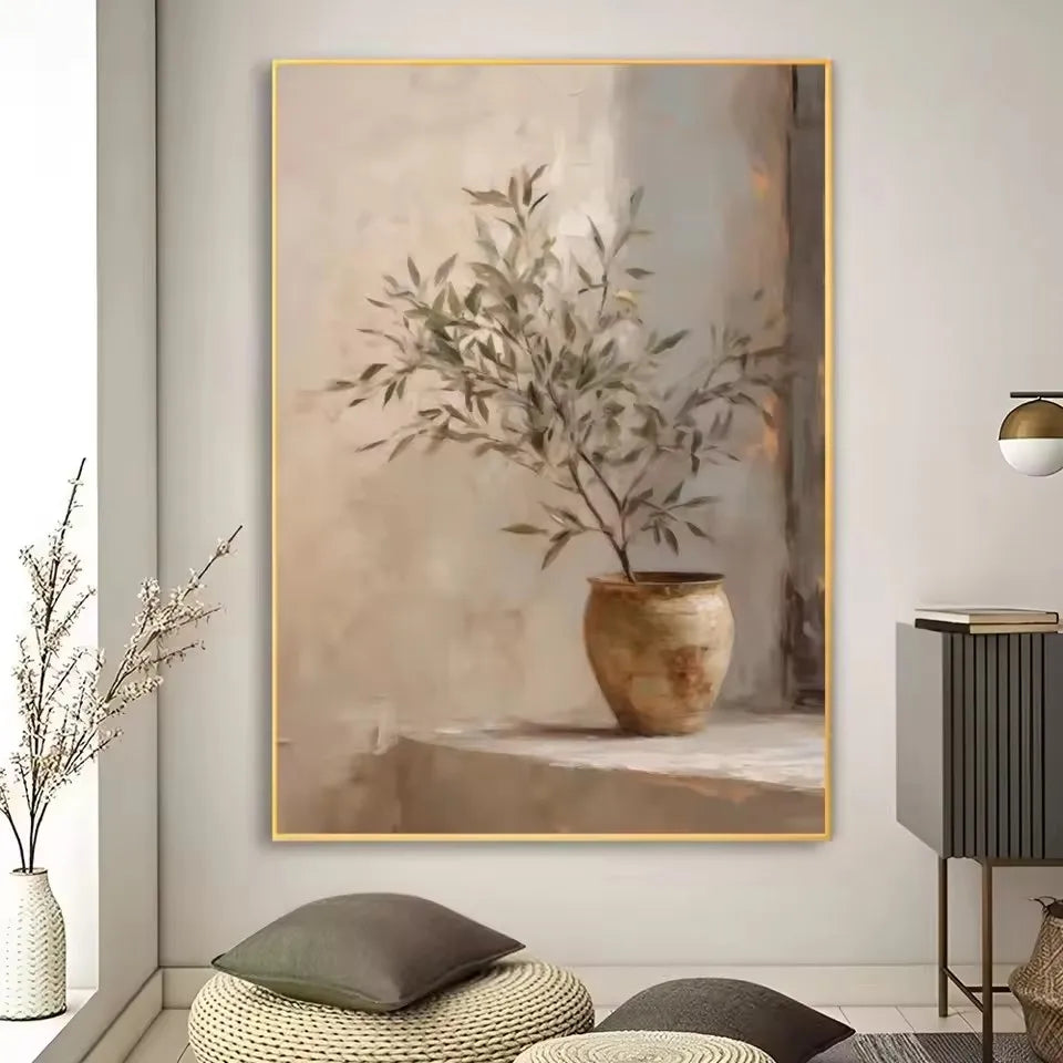 Art Deco Retro Floral Vase Canvas Wall Art Print, Frameless Modern Abstract Flower Poster for Home Decor, Aesthetic Room Deco