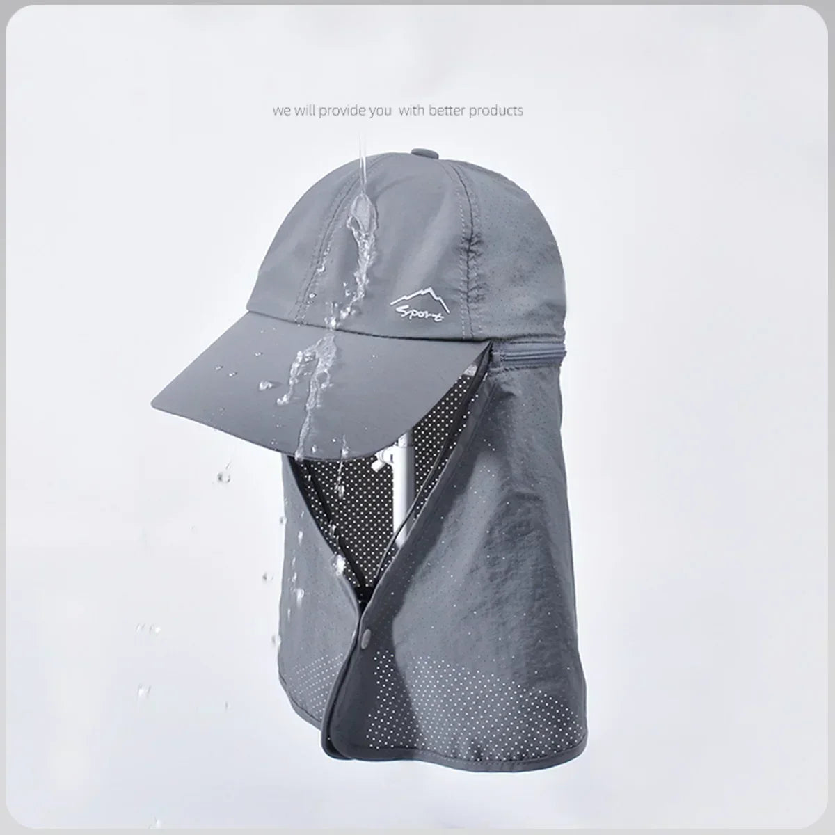 Ansoff men's and women's summer fishing baseball cap with quick-drying waterproof fabric, detachable sun visor, and outdoor bicycle shawl.