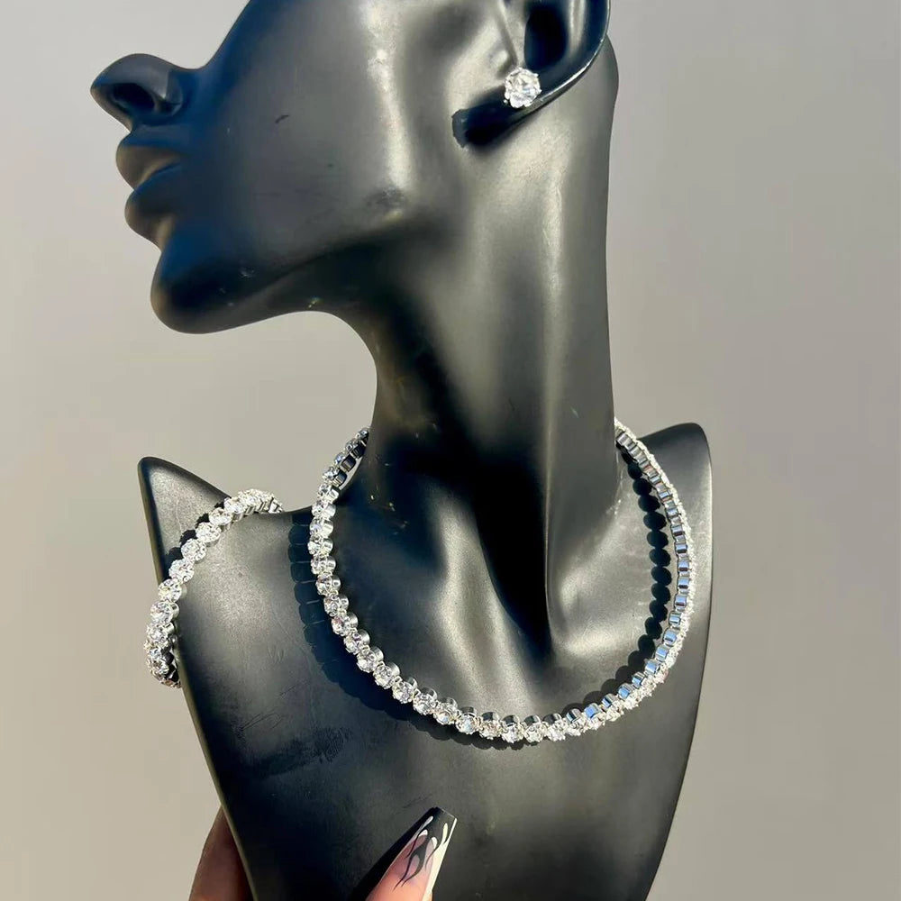 Elegant Imitation Big White Pearl Necklace Earring Jewelry Set for Women Party Wedding Pearl Accessories