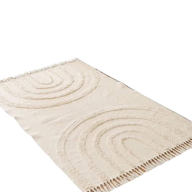 Nordic Cotton Linen Rug Modern Geometric Rainbow Living Room Carpet Bedroom Bedside Floor Door Mat Aesthetic Home Decor 60x150cm