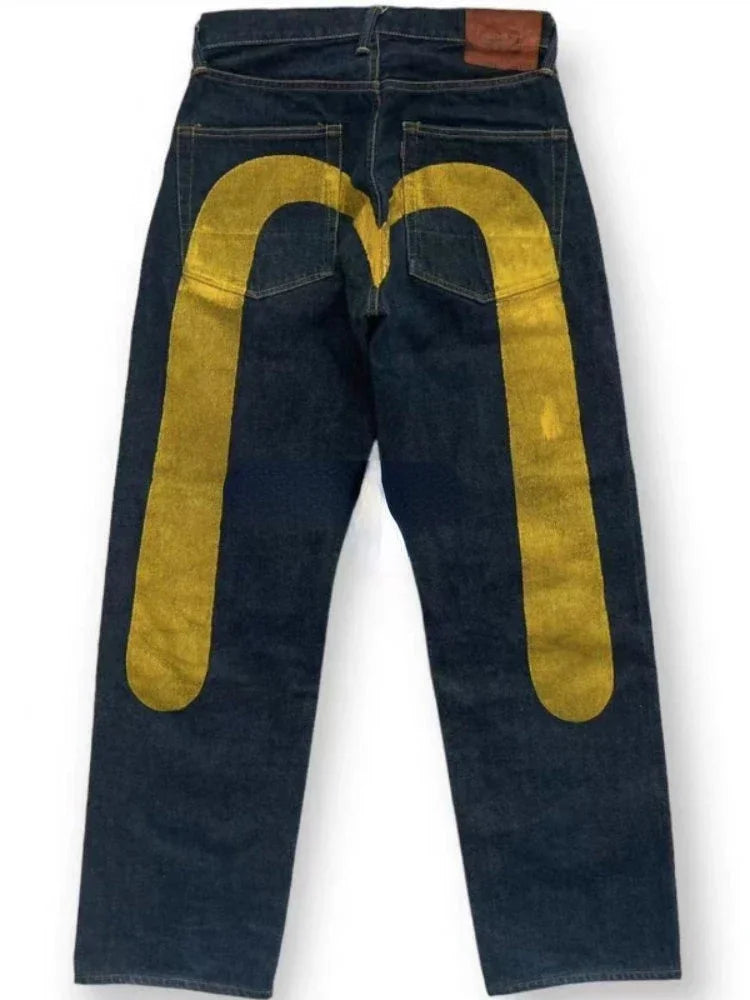 Black wide-leg denim jeans for women featuring gothic Y2K retro streetwear style with cargo and punk print from Ansoff.