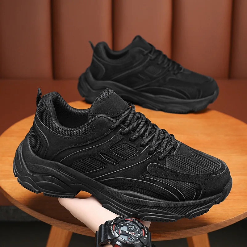 Men's black Ansoff running shoes with anti-slip soles, wear-resistant casual sneaker, suitable for outdoor sports and work.