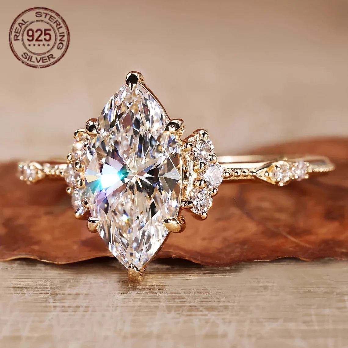 Art Deco 1.5 CT Marquise Cut Diamond Zircon Ring 925 Silver Wedding Band Rings For Women Retro Elegant Banquet Fine Jewelry