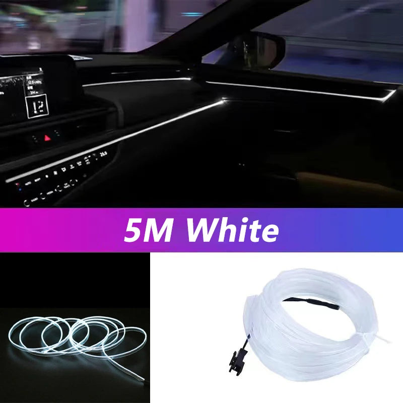 5M Car Interior Led Strip Light Neon EL Wiring Decorative Lamp For Auto DIY Flexible Ambient Light USB Party Atmosphere Diode - Acros