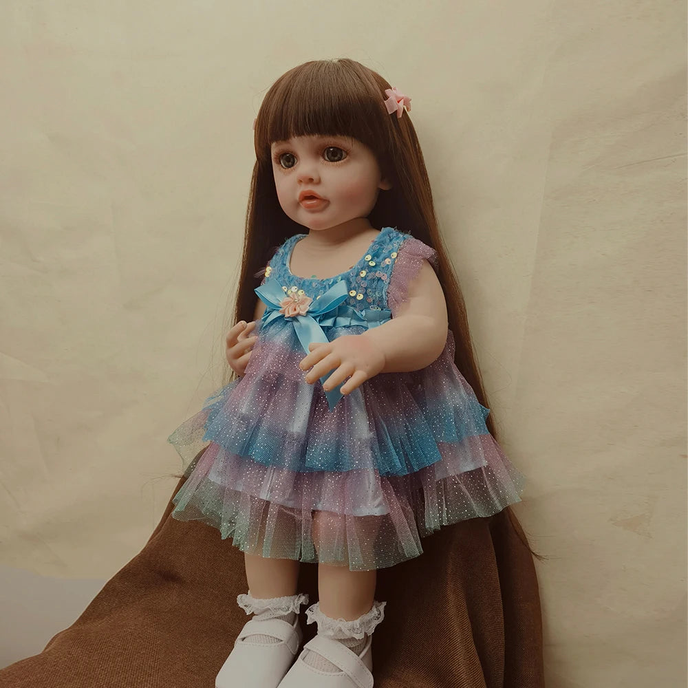 Lifelike 22-inch Reborn Baby Doll Betty by Ansoff, full silicone vinyl girl with realistic features, perfect for toddler play or as a gift.