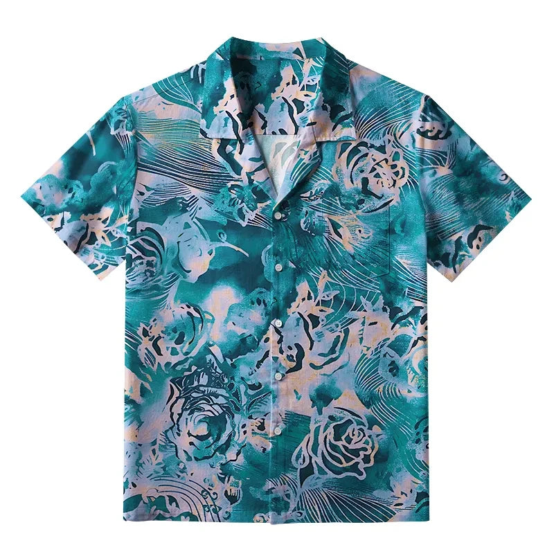 Ansoff men's Hawaiian beach shirt with tiger print, loose fit, breathable fabric, casual summer fashion, button-up top for vacations