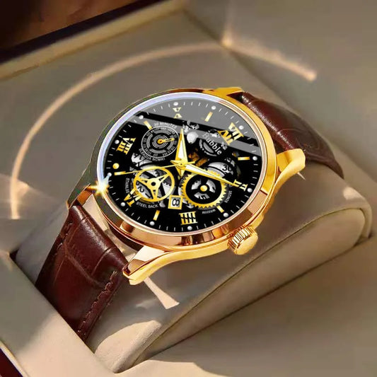 Men's Watch Brand Trendy Original Sport Luminous Waterproof Roman Hollow Leather Strap Male Fashion Quartz Clock Watches gift