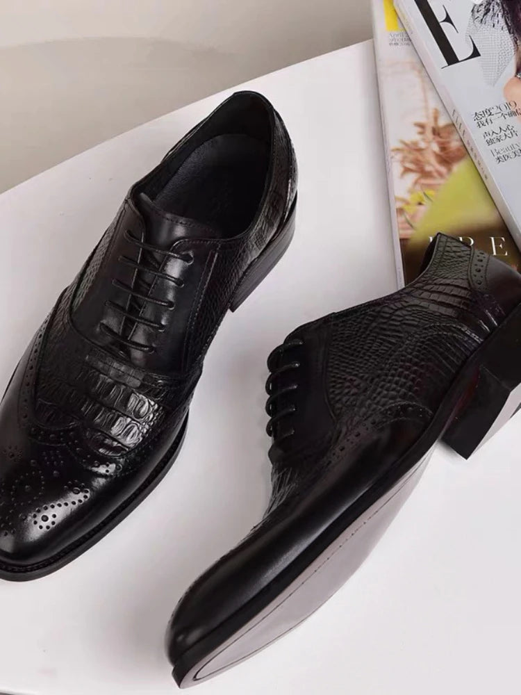 Men casual shoes Brock Oxford retro crocodile leather men formal spring and autumn 2026 new 's for