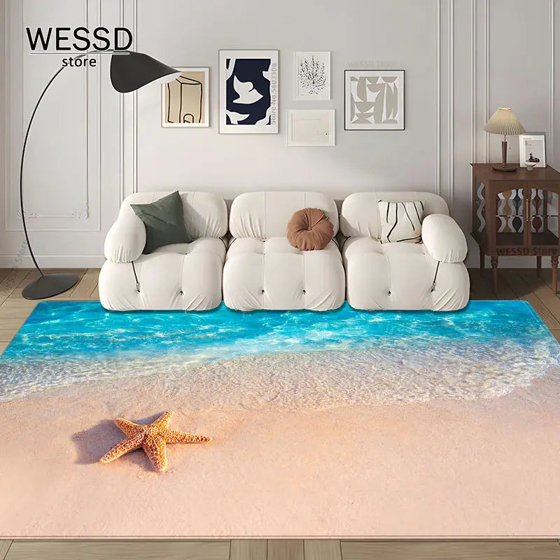 3D Waves Carpet Bedroom Floor Rug Large For Living Room Marine Style Sea Sofa Carpet Room Decoration Kitchen Mat Non-slip