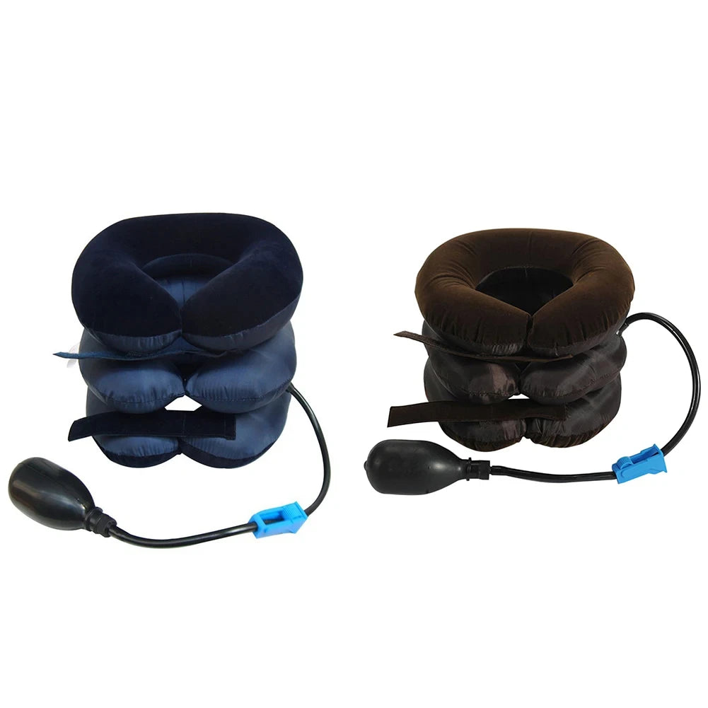 Ansoff inflatable neck stretcher support with air tubes for cervical traction, stress relief, and relaxation for men and women at home or office.