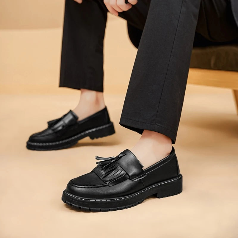 Ansoff men's leather slip-on shoes with round toe, shallow opening, soft high-quality formal footwear for large sizes.