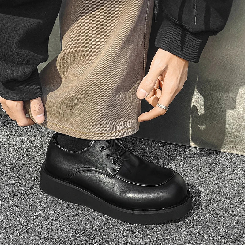 Men's Ansoff Derby shoes in black leather with thick soles, suitable for office, casual, or party wear in autumn and winter styles.