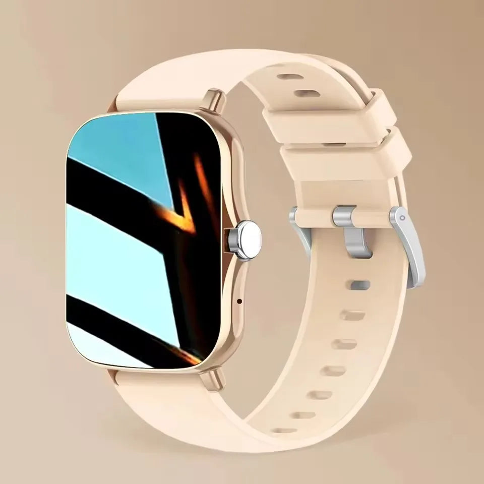Ansoff Smart Watch with 2.01-inch HD display showing weather forecast, message preview, and sport modes on a sleek black band.