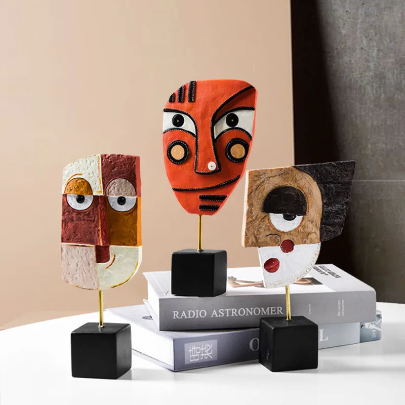 Creative Abstract Face Statue Home Decoration Modern Nordic Style Resin Art Sculpture Crafts Desktop Decors Ornaments