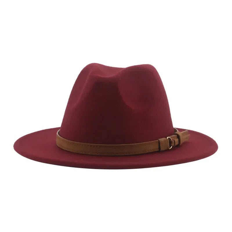 Ansoff fedora hat with wide brim, solid color, band detail, suitable for women and men, in khaki and black for winter wear