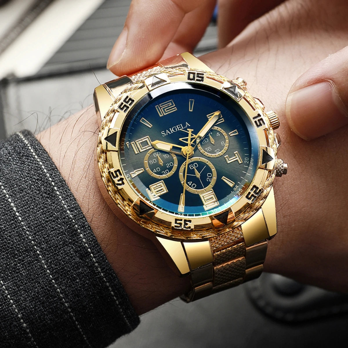 Ansoff men's business watches set with two steel band quartz watches featuring Arabic dials, stylish and functional for men.