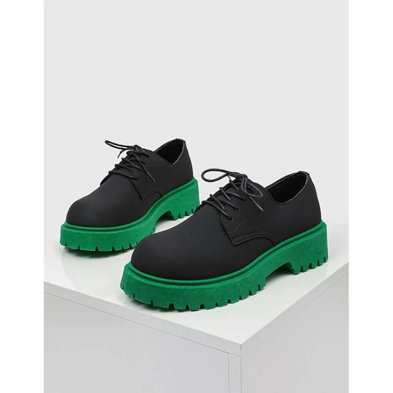 Ansoff men's designer derby shoes with two-tone leather, platform sole, round toe, casual elevator footwear, stylish sneaker look