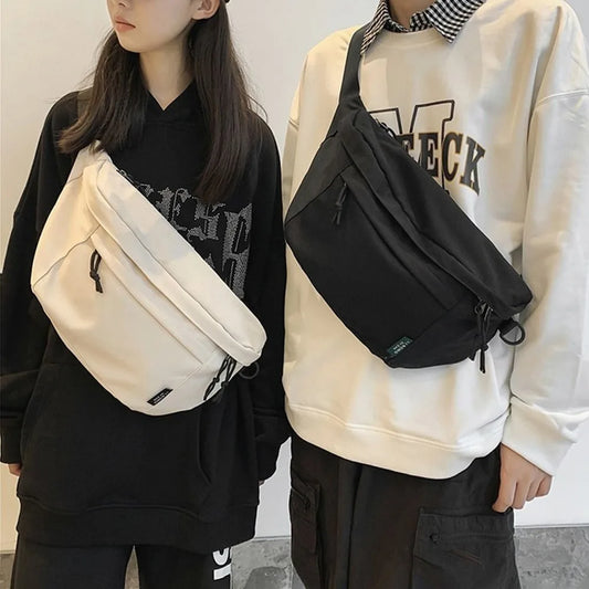 Ansoff large capacity nylon crossbody handbag with belt pouch, casual solid color travel hip bag for students and couples.