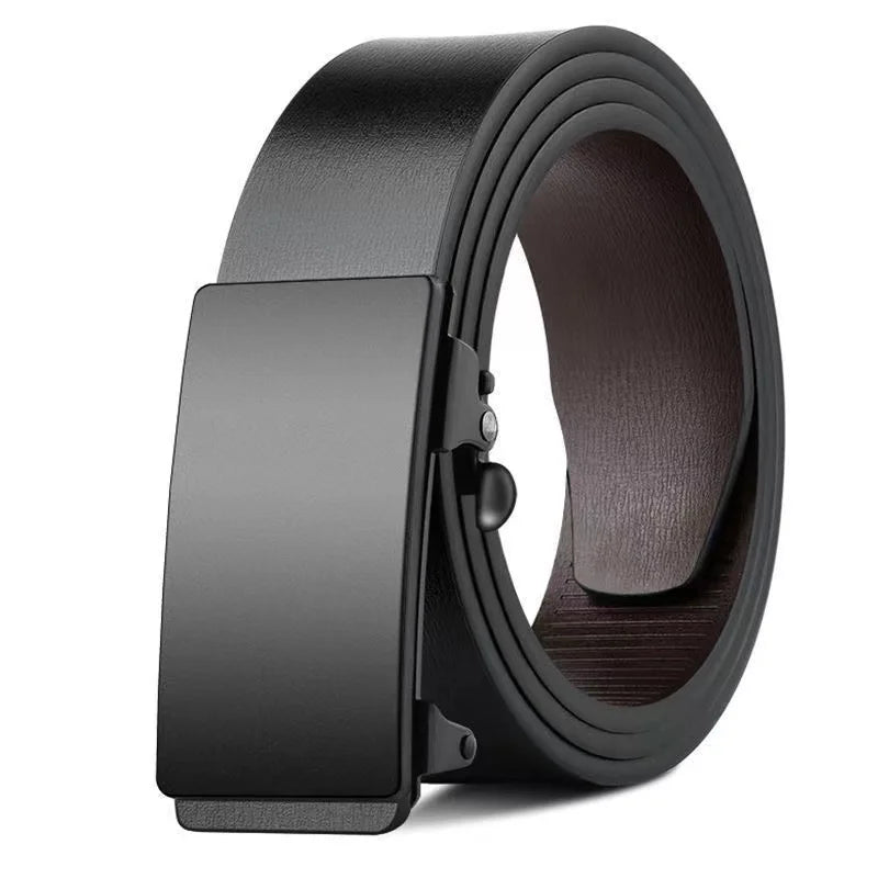 Genuine leather men's belt by Ansoff with automatic metal buckle, showcasing high-quality luxury leather strap and classic design.