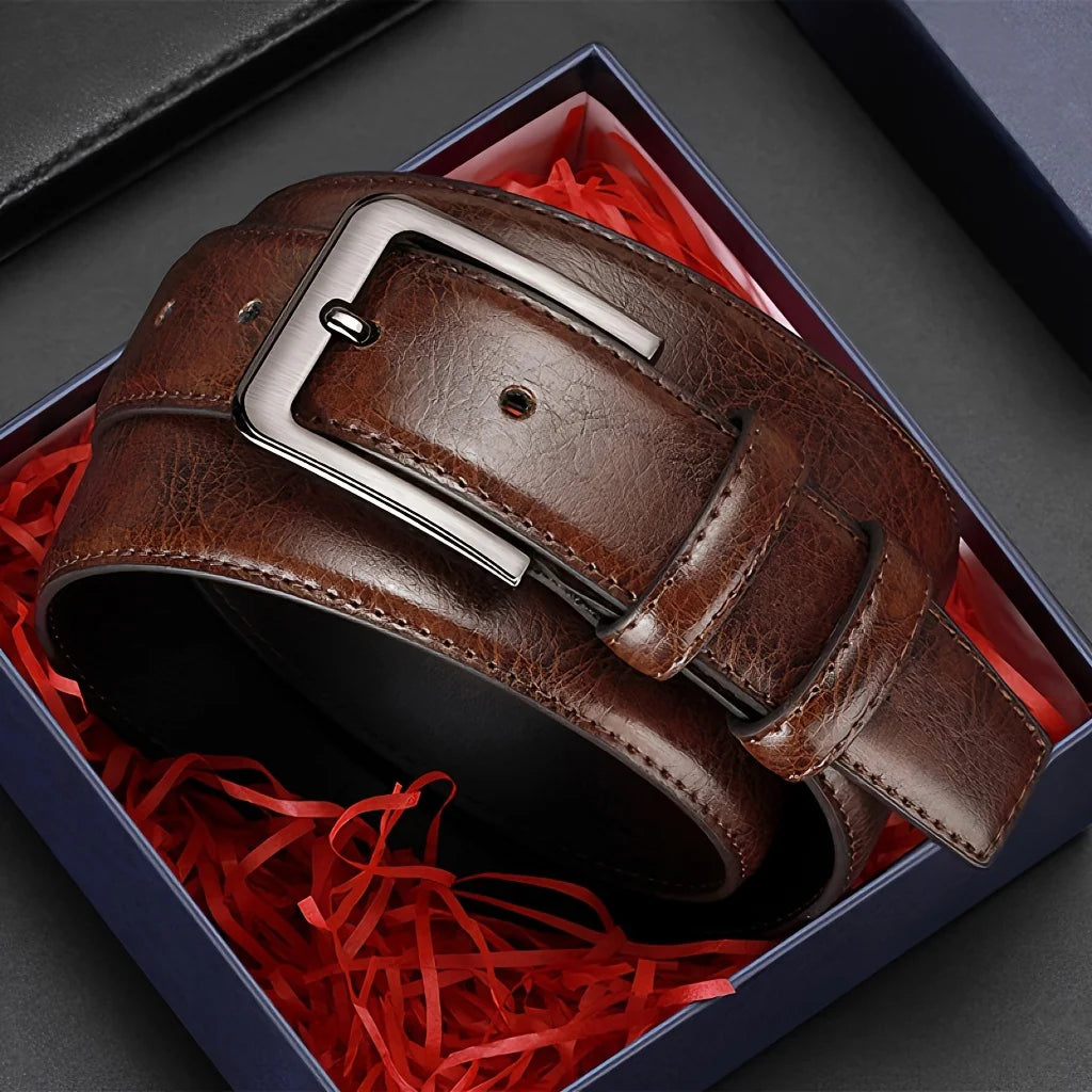 Luxury Men's PU Leather Belt with Metal Pin Buckle High-Quality Designer Waist Strap for Jeans plus Size