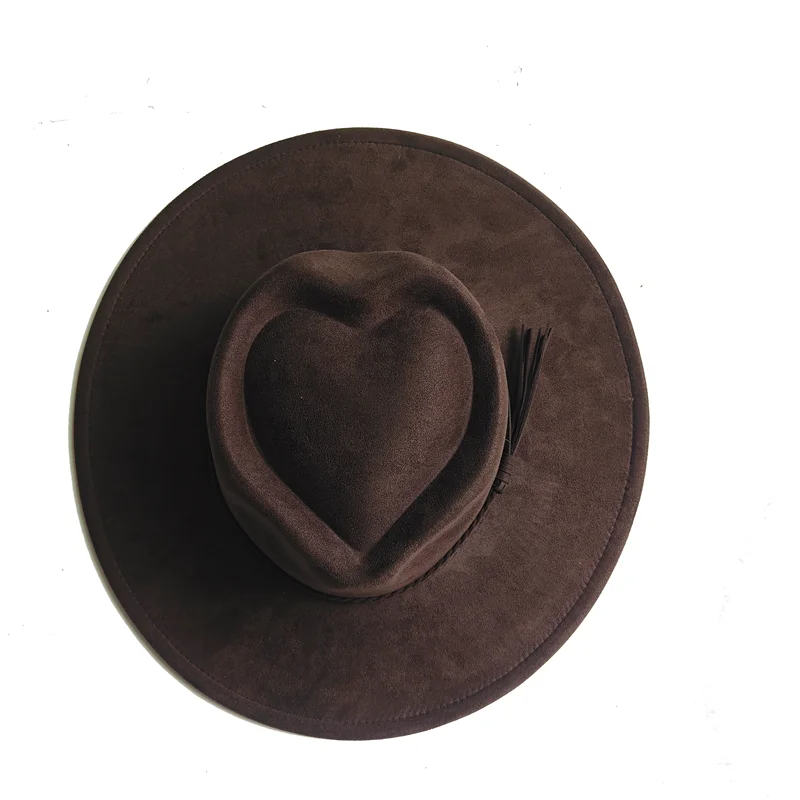 Dark turquoise suede fedora hat with heart and arrow details, suitable for men and women, in a classic felt jazz style.