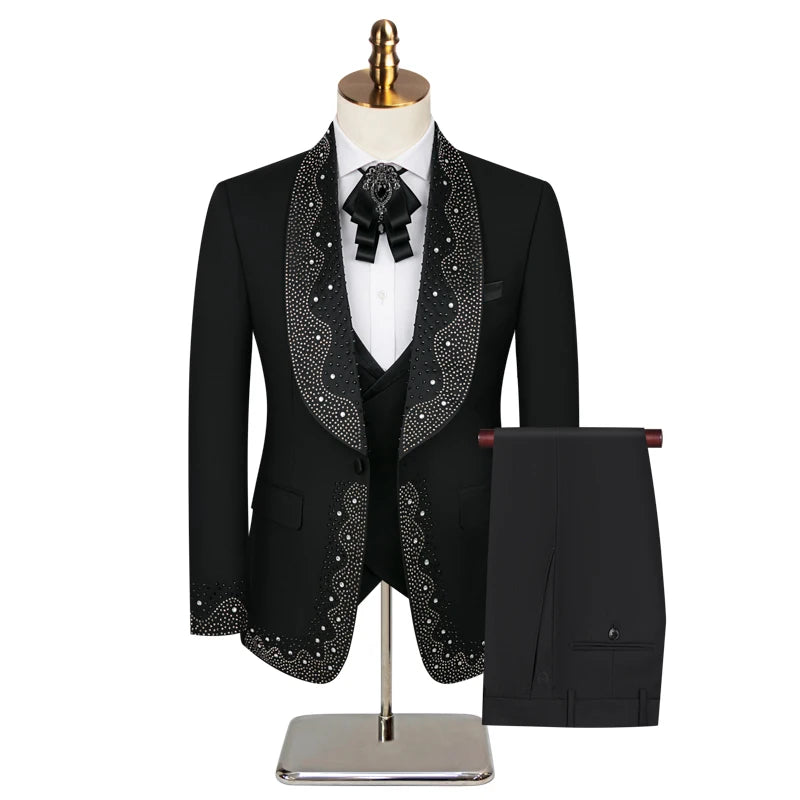 Light luxury men's suit set by Ansoff, 2024 3-piece wedding and party blazer with pants and vest, available in S to 3XL.