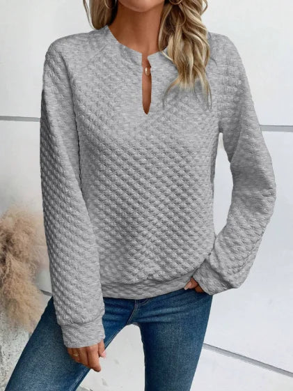 Women Sweatshirt 2025 Spring Autumn Latest Fashion Solid Color Deep V-Neck Pullover Long Sleeved Casual Hoodie Loose Sporty Top - Acros