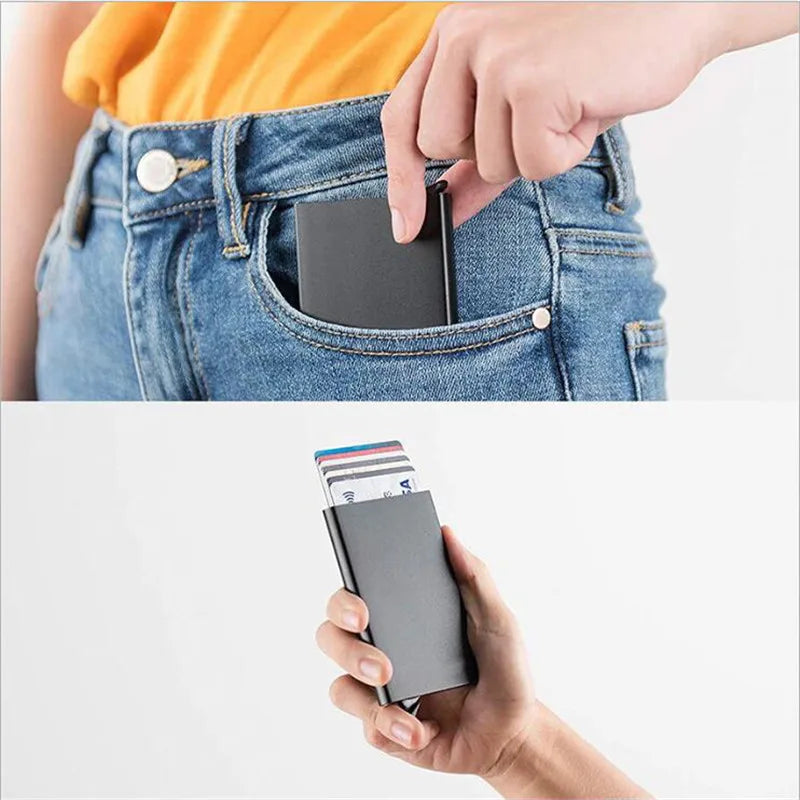 Rfid Smart Wallet Card Holder Metal Thin Slim Men Women Wallets Pop Up Minimalist Wallet Small Black Purse Vallet Walets for Men - Acros