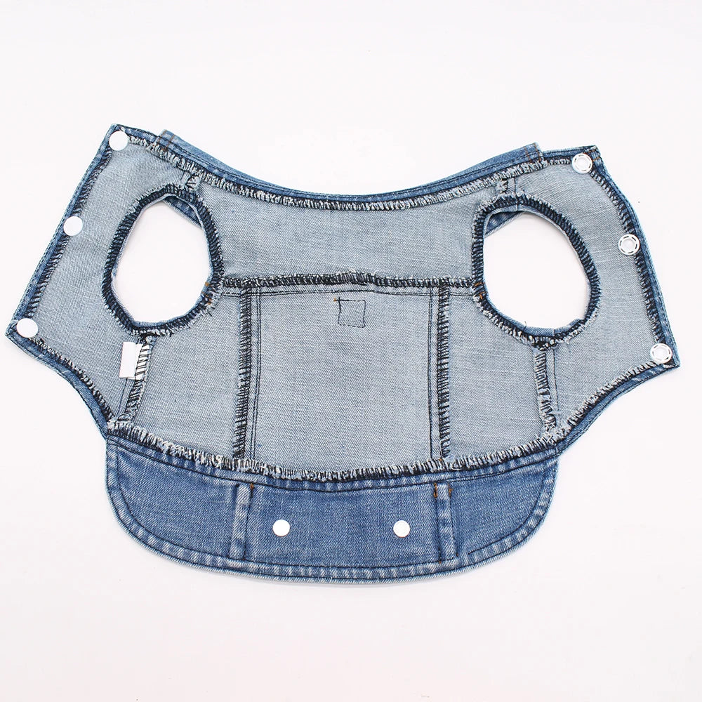 Ansoff 2024 lightweight denim dog jacket with leash attachment and traction buckle, suitable for small to medium puppies.