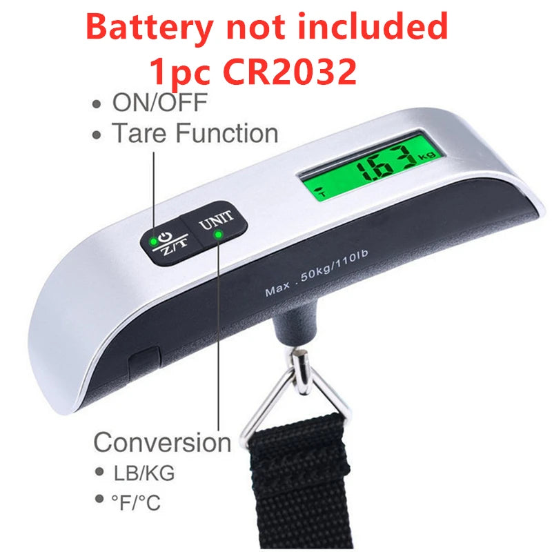 Portable Scale Digital LCD Display 110lb/50kg Electronic Luggage Hanging Suitcase Travel Weighs Baggage Bag Weight Balance Tools - Acros