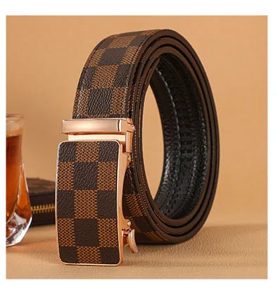 Leather men's belt by Ansoff featuring a metal buckle, high-quality leather strap, ideal for business and casual jeans.