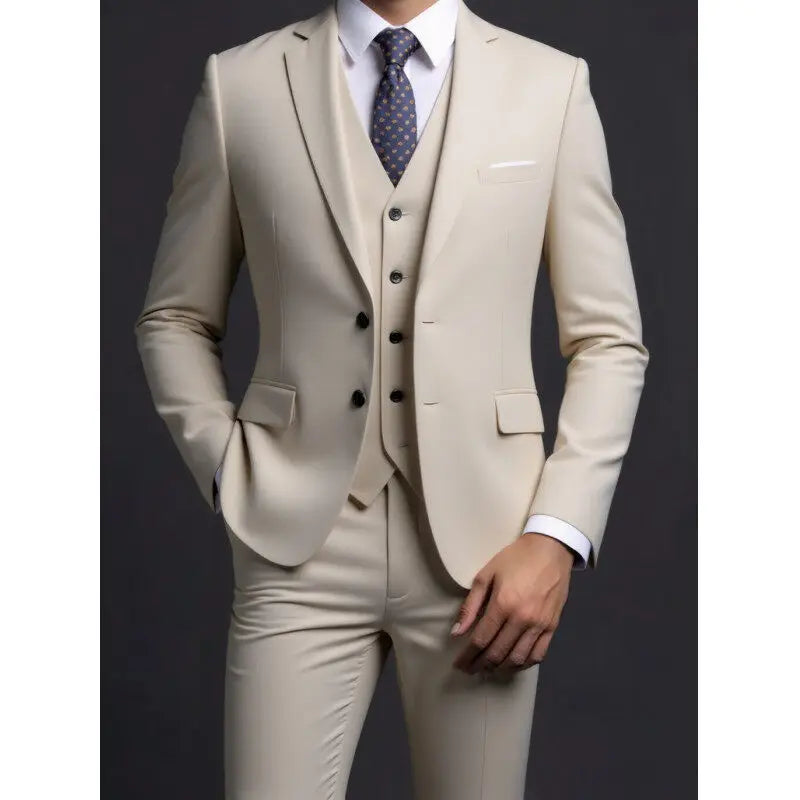 Men's fashionable British-style suit by Ansoff, includes blazer, vest, and trousers, suitable for business, casual, or wedding occasions.