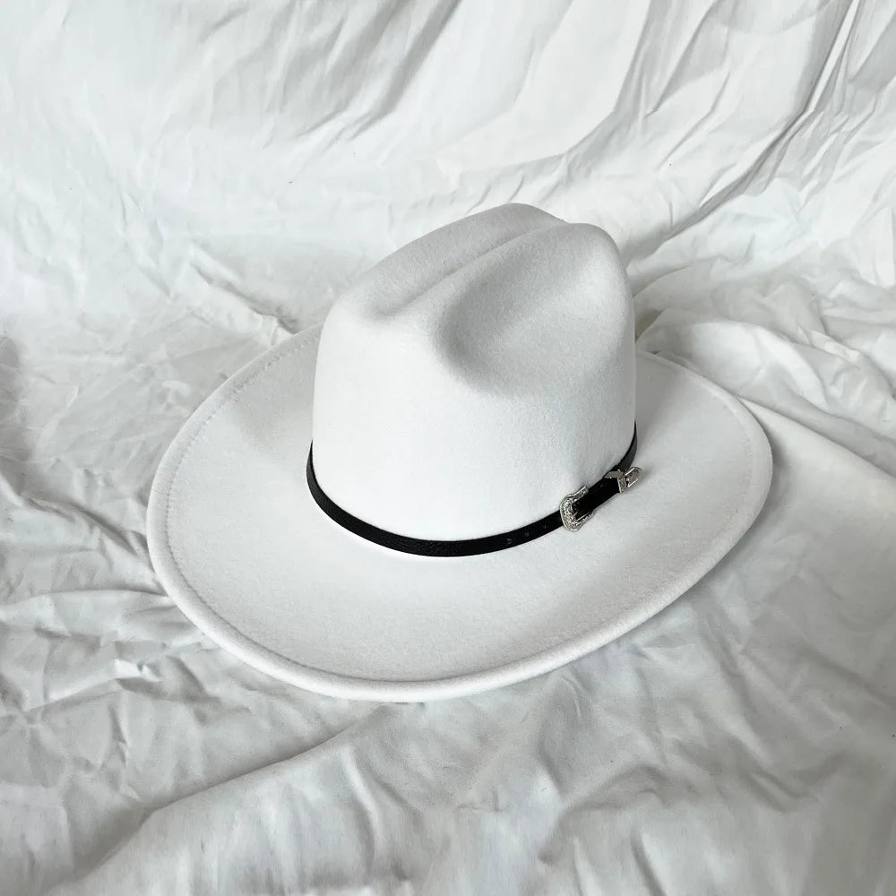 Vintage Ansoff cowboy hat with wide leather brim, suitable for men and women, jazz, cowgirl, or church wear.