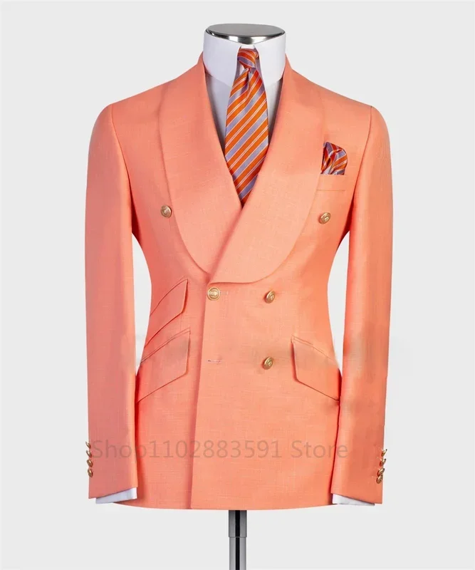 Men's slim fit wedding blazer by Ansoff featuring wide shawl lapel, gold buttons, custom fit tuxedo for groom's special occasion