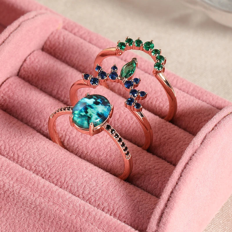 Vintage Elegant Stacked Ancient Ring Set, Women's Festival Party Wedding Banquet Creative Exquisite Jewelry Gifts