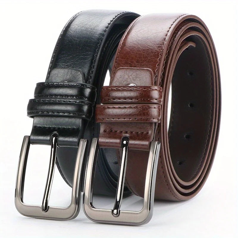 Luxury Men's PU Leather Belt with Metal Pin Buckle High-Quality Designer Waist Strap for Jeans plus Size